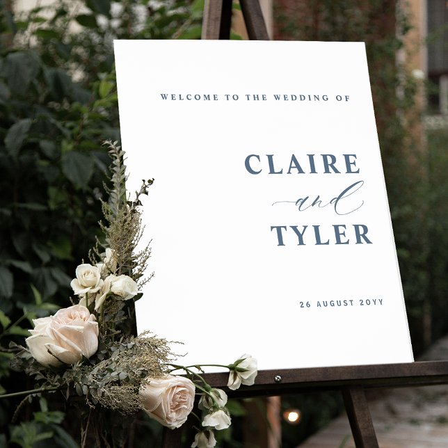 Elegant Minimalist Blue Wedding Welcome Sign (Creator Uploaded)