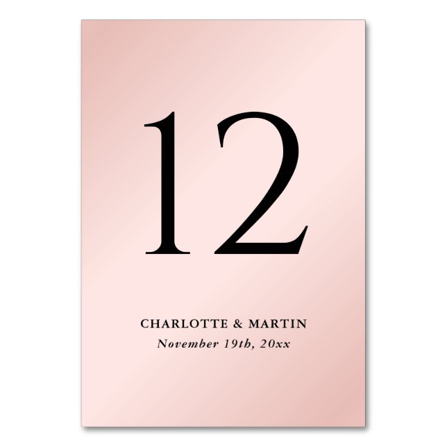 Elegant Minimalist Blush and Black Wedding Table Number (Front)