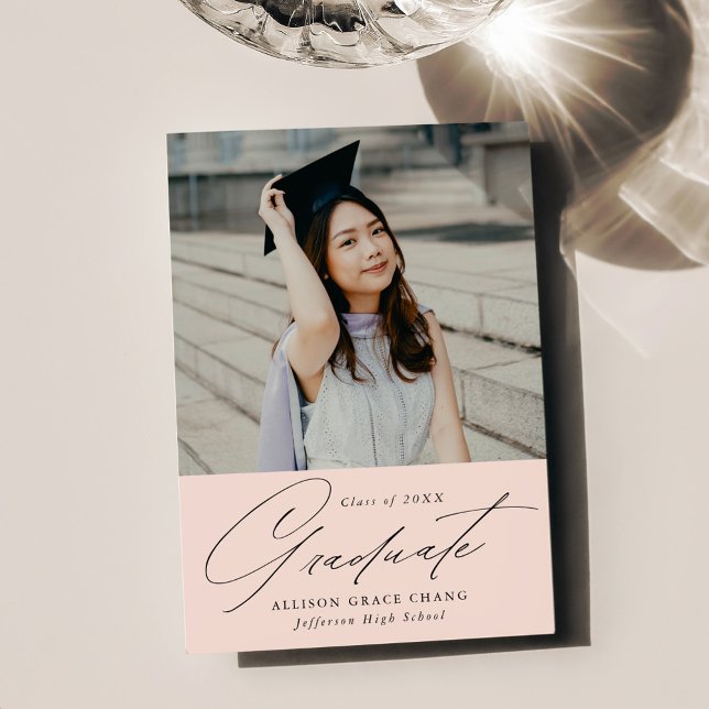 Elegant Minimalist Blush Photo Graduation Announcement (Creator Uploaded)