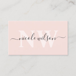 Elegant minimalist blush pink monogram name  business card