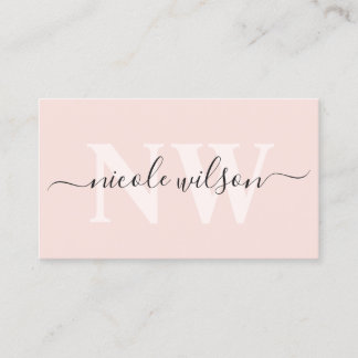 Elegant minimalist blush pink monogram name business card