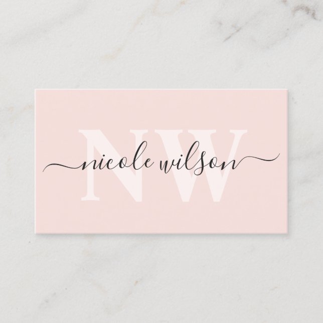 Elegant minimalist blush pink monogram name  business card (Front)