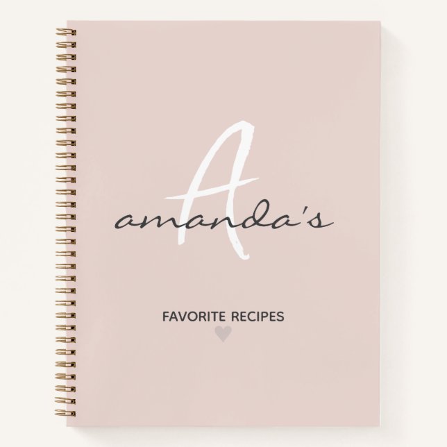 Elegant Minimalist Blush Pink Recipe  Notebook (Front)