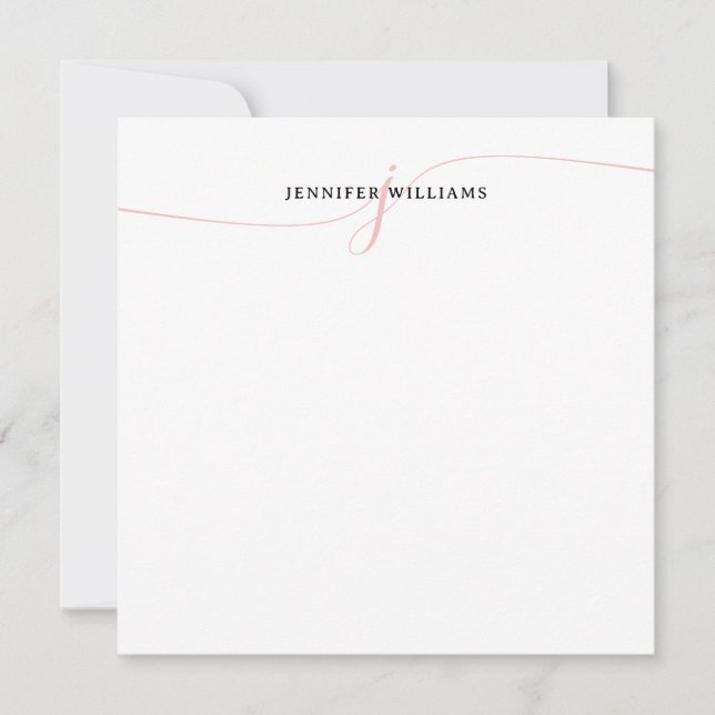 Elegant Minimalist Blush Pink Script Monogram Card (Front)