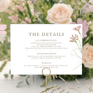 Elegant Minimalist Blush Pink Wildflower Wedding Enclosure Card