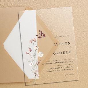 Elegant Minimalist Boho Floral Wedding Acrylic Invitations
