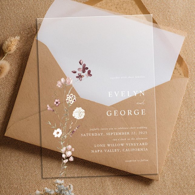 Elegant Minimalist Boho Floral Wedding Acrylic Invitations (Creator Uploaded)