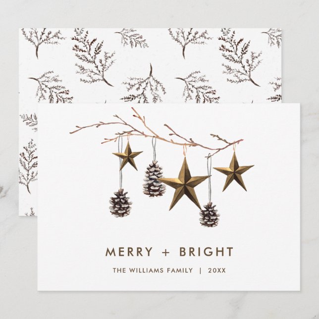 Elegant Minimalist Boho Merry Christmas Greeting Holiday Card (Front/Back)