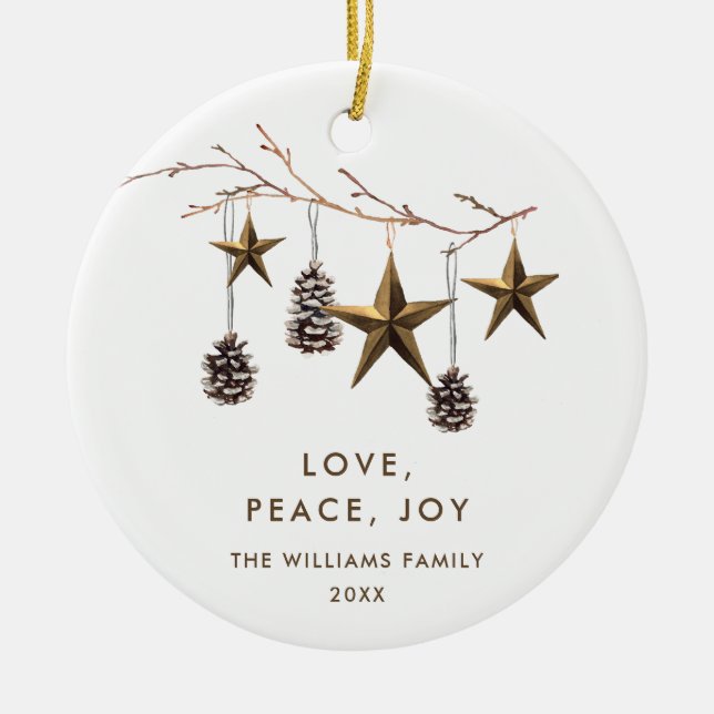 Elegant Minimalist Boho Merry Christmas Photo Ceramic Tree Decoration (Front)