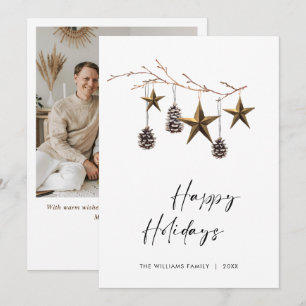 Elegant Minimalist Boho Merry Christmas Photo Holiday Card