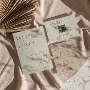 Elegant Minimalist Boho Modern Terracotta Wedding  Invitation