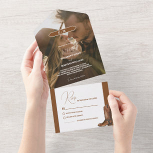 Elegant Minimalist Boho Western Cowboy Wedding All All In One Invitation