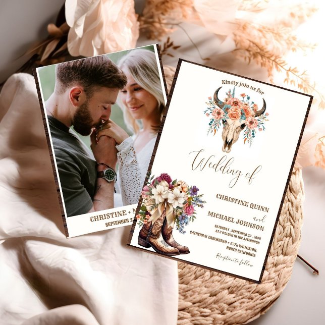 Elegant Minimalist Boho Western Cowboy Wedding Invitation (Creator Uploaded)