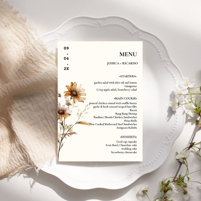  Elegant Minimalist Boho Wildflower Wedding Table Menu (Creator Uploaded)