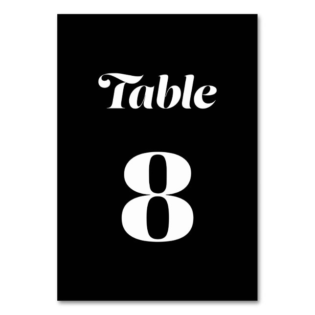 Elegant Minimalist Bold Calligraphy Black Wedding Table Number (Front)