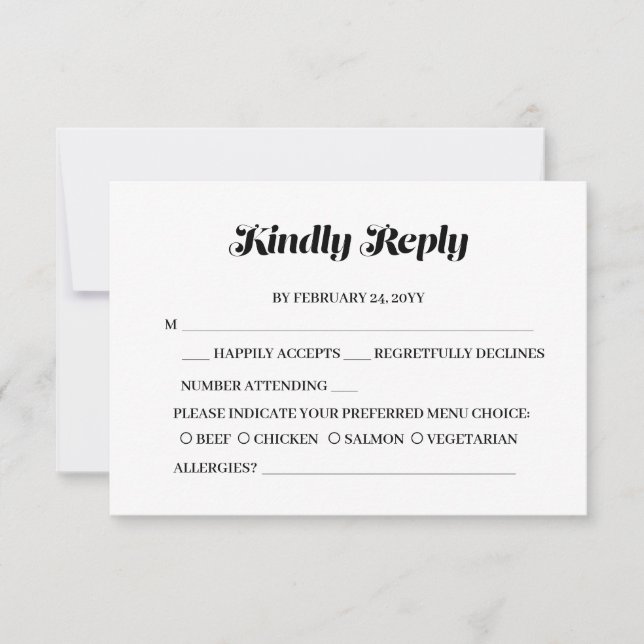 Elegant Minimalist Bold Calligraphy White Wedding RSVP Card (Front)