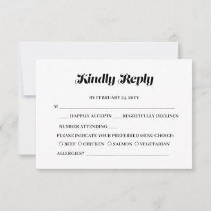 Elegant Minimalist Bold Calligraphy White Wedding RSVP Card