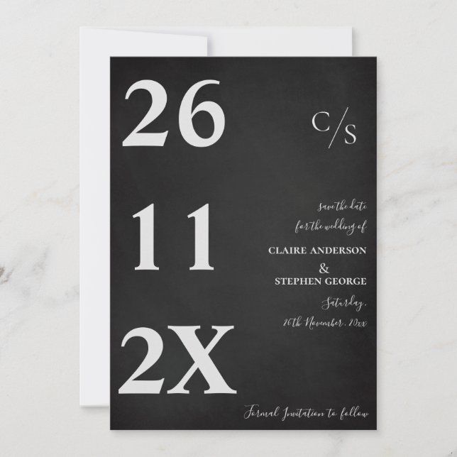 Elegant Minimalist Bold Font Black White Wedding Save The Date (Front)