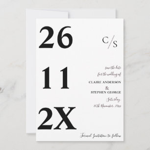 Elegant Minimalist Bold Font Black White Wedding Save The Date