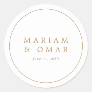 Elegant Minimalist Border Gold Wedding Classic Round Sticker