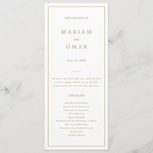 Elegant Minimalist Border Gold Wedding Programme