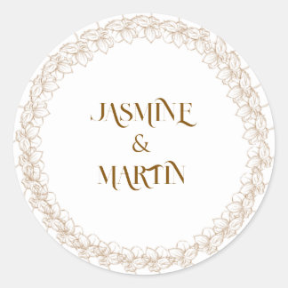 Elegant Minimalist Botanical Gold Line Art Wedding Classic Round Sticker