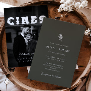 Elegant Minimalist Botanical Photo Wedding Invitation