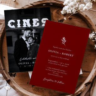 Elegant Minimalist Botanical Photo Wedding Invitation