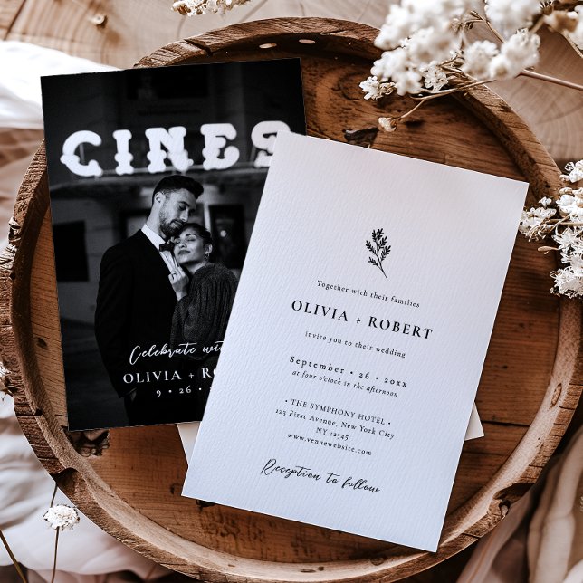 Elegant Minimalist Botanical Photo Wedding Invitation (Creator Uploaded)