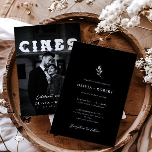 Elegant Minimalist Botanical Photo Wedding Invitation