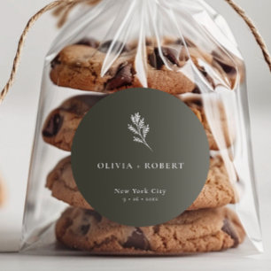 Elegant Minimalist Botanical Wedding Classic Round Sticker