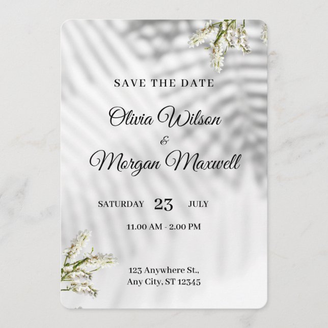 Elegant Minimalist Botanical Wedding Save The Date (Front)