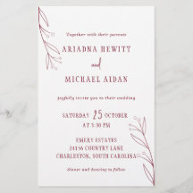 Elegant Minimalist Botanicals Burgundy Wedding