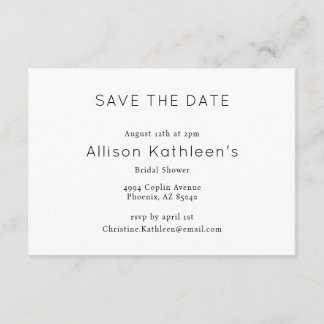Elegant Minimalist Bridal Shower Save The Date Enclosure Card