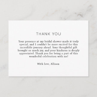 Elegant Minimalist Bridal Shower Thank You Card