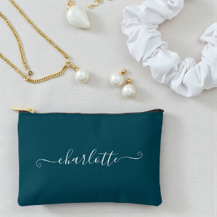 Elegant Minimalist Bridesmaid Name   Deep Teal Accessory Pouch
