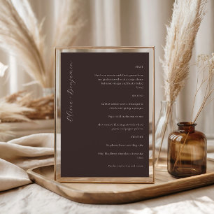 Elegant Minimalist Brown Script Custom Wedding Menu