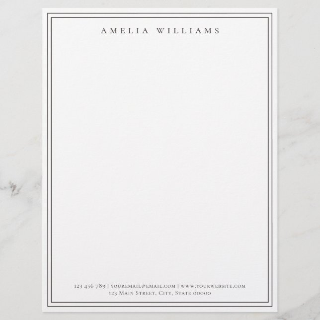 Elegant Minimalist Brown Two Border Custom Letterhead (Front)