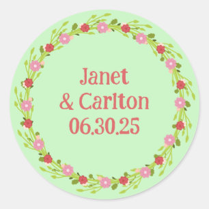 Elegant Minimalist Burgundy Flowers Floral Wreath Classic Round Sticker