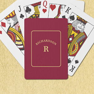 Elegant Minimalist Burgundy Gold Bridge Solitaire Playing Cards