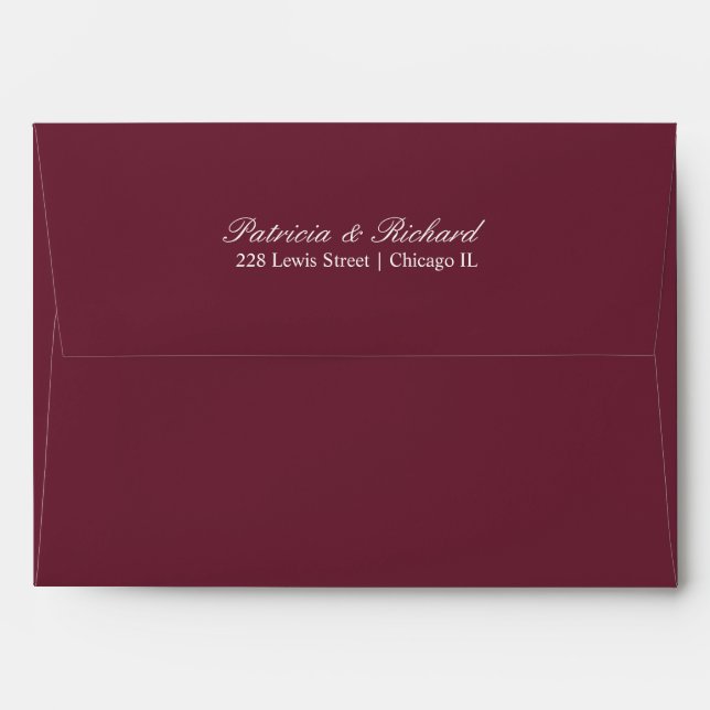 Elegant Minimalist Burgundy Script Wedding Envelope (Back (Top Flap))