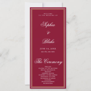 Elegant Minimalist Burgundy Wedding Program