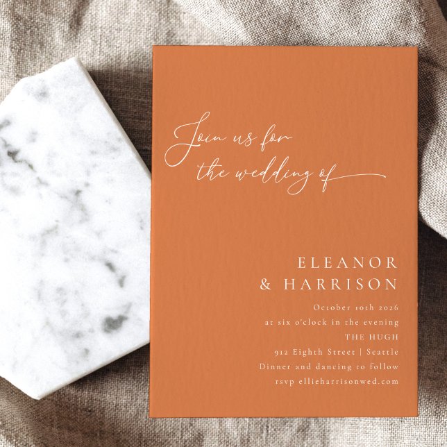 Elegant Minimalist Burnt Orange Script Wedding Invitation (Creator Uploaded)