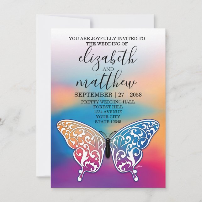 Elegant Minimalist Butterfly and Sunset Design Invitation (Front)