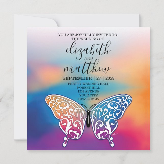 Elegant Minimalist Butterfly and Sunset Design Invitation (Front)