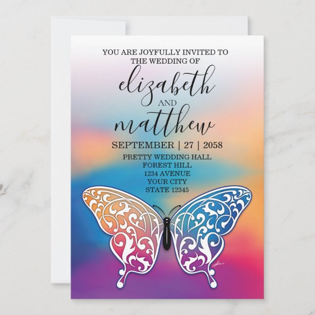 Elegant Minimalist Butterfly and Sunset Design Invitation (Front)