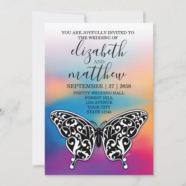 Elegant Minimalist Butterfly and Sunset Invitation (Front)