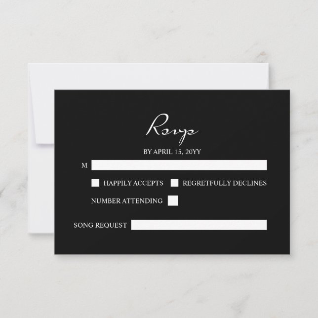 Elegant Minimalist Calligraphy Black Wedding RSVP Card (Front)