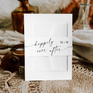 Elegant Minimalist Calligraphy Black White Wedding Invitation Belly Band