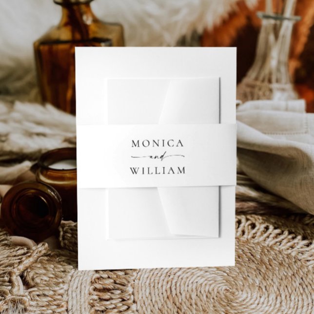 Elegant Minimalist Calligraphy Black White Wedding Invitation Belly Band (Creator Uploaded)